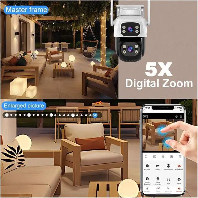 Alt view image 5 of 7 - 4K 8MP Outdoor PTZ Security Camera Dual Lens Dual Screen 5X Digital Zoom WiFi Human Detection Surveillance Cam(8MP Cam)