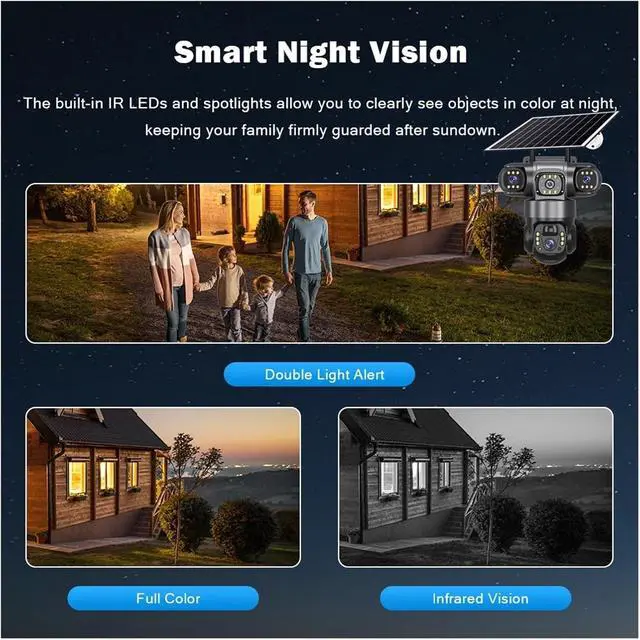 Alt view image 5 of 7 - V380 Solar 4G IP Camera Outdoor 12MP 6K Triple Lenses Triple Screens Security Video Monitor Night Vision Waterproof CCTV Cameras(4G Camera only)