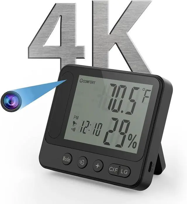 Main image of Ultra 4K HD Security Hidden Camera Wireless Smart Indoor Hygrometer Thermometer with App Remote Control, Motion Detection, Night Vision, Temperature & Humidity Alert and Alarm Clock, Support 2.4G&5G