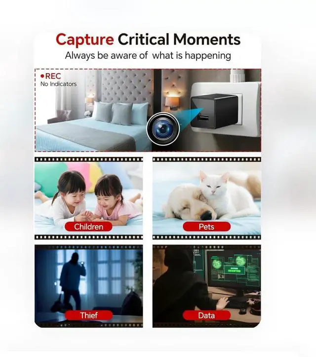 Alt view image 5 of 5 - IZK 64GB HD 1080P Camera Charger,Nanny Cam,Camera with Motion Detection,No Internet is Needed to Shoot for Discreet Indoor Security