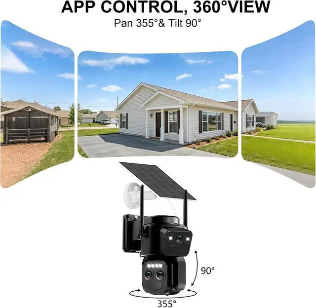 Alt view image 3 of 7 - Solar Security Cameras Wireless Outdoor, Triple Lens 360° View Home Camera