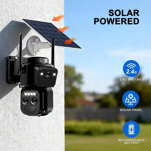 Alt view image 2 of 7 - Solar Security Cameras Wireless Outdoor, Triple Lens 360° View Home Camera