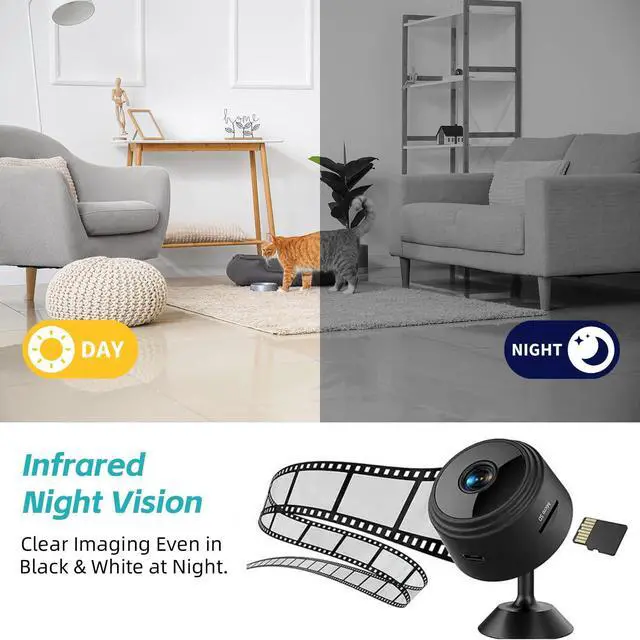 Alt view image 4 of 6 - Hidden Camera Mini Spy Camera 1080P WiFi, Wireless Pet Camera Indoor Security Cam with Night Vision, Motion Detection, Nanny Cam for Home Baby Monitor, TF Card Storage-Black