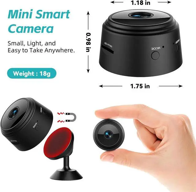Alt view image 5 of 6 - Hidden Camera Mini Spy Camera 1080P WiFi, Wireless Pet Camera Indoor Security Cam with Night Vision, Motion Detection, Nanny Cam for Home Baby Monitor, TF Card Storage-Black
