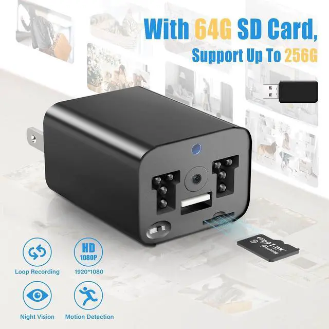 Alt view image 2 of 4 - 64GB Card Security Camera, USB Powered, No WiFi Required,Black Cube Design