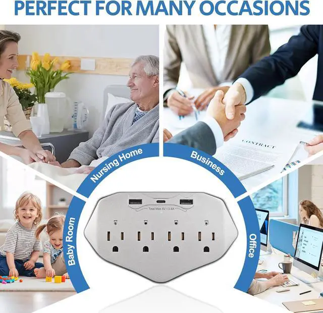 Alt view image 7 of 7 - 1080P WiFi Wall Outlet Camera with 45W Fast Charging, 4 AC Outlets, USB-C & USB-A Charging Ports, Remote Viewing Security Camera with Loop Recording, No Night Vision