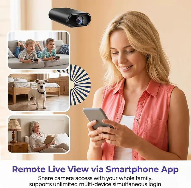 Alt view image 2 of 7 - 1080P Mini Hidden Camera Wireless, Indoor Security Camera with Motion Detection & Night Vision, App Control - Ideal Nanny Cam, Pet Monitor for Home Office