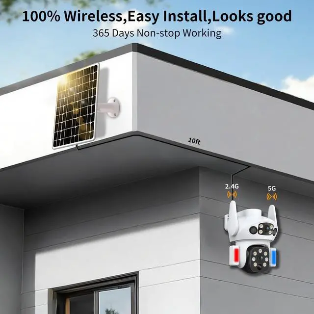 Alt view image 2 of 7 - Solar Camera Outdoor Wireless, Dual Lens Security Camera for Home & Farm, Light Alarm & Color Night Vision, Outdoor Camera Two-Way Audio (1 Pack)