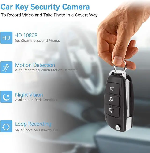 Alt view image 2 of 7 - Mini Hidden Spy Camera No WiFi Needed Car Key Shaped, Portable FHD 1080P Secret Camera for Travel Security, Small Nanny Cam Hidden Camera for Home Security with Night Vision and Motion Detection