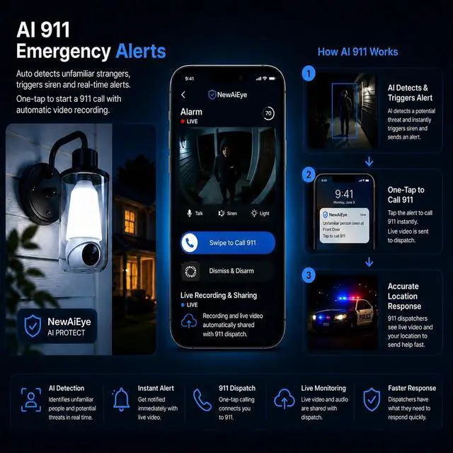 Alt view image 5 of 7 - Light Bulb Security Camera, Smart AI Cam 2K HD Outdoor Lightbulb Camera, 5G&2.4G WiFi PTZ Camera, 1000-Lumen LED, Color Night Vision, 911 Emergency Calling, Motion Dection