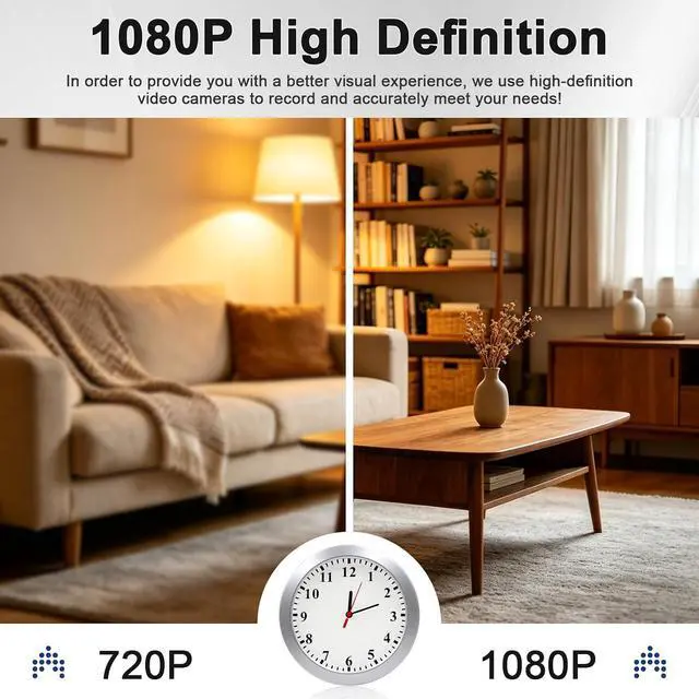 Alt view image 2 of 7 - WiFi Security Camera, Hidden Camera Clock, Spy Camera with Motion Detection, Remote Viewing and App Control, 1080P Mini Nanny Cam for Indoor Baby, Pet, Elderly Surveillance
