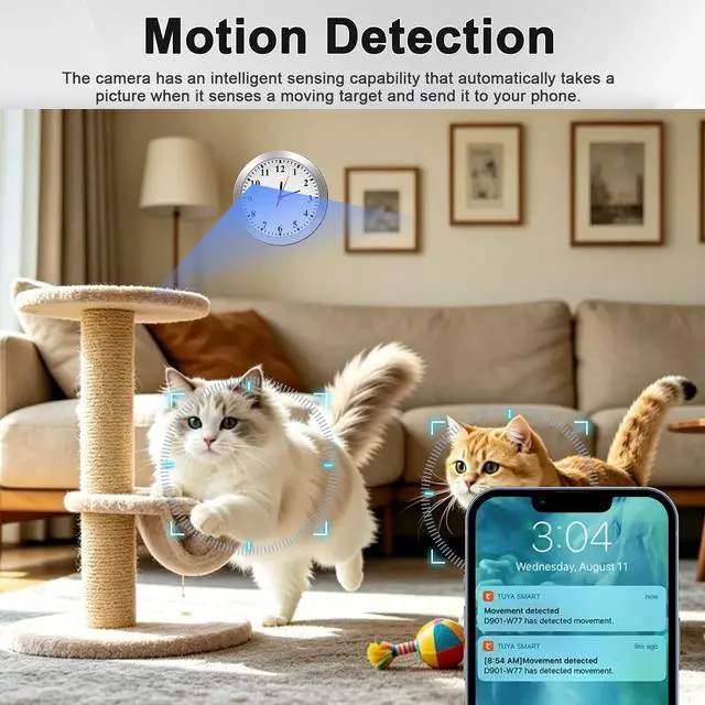 Alt view image 3 of 7 - WiFi Security Camera, Hidden Camera Clock, Spy Camera with Motion Detection, Remote Viewing and App Control, 1080P Mini Nanny Cam for Indoor Baby, Pet, Elderly Surveillance