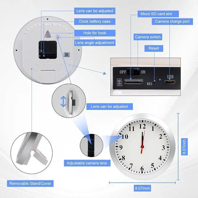 Alt view image 7 of 7 - WiFi Security Camera, Hidden Camera Clock, Spy Camera with Motion Detection, Remote Viewing and App Control, 1080P Mini Nanny Cam for Indoor Baby, Pet, Elderly Surveillance