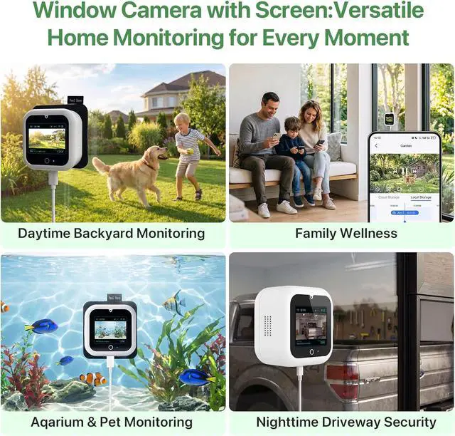 Alt view image 6 of 6 - 5MP 3K Indoor Window Camera with Multifunction Back Screen, AI Color Night Vision for Home Security, 2.4/5GHz WiFi, Motion Detection, Two-Way Audio, 24/7 Recording, Easy Install, Dome Cameras