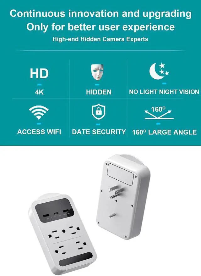 Alt view image 5 of 7 - 2026 Upgraded 4K Hidden Camera with Night Vision,Wireless WiFi Wall Outlet Camera,Motion Detection