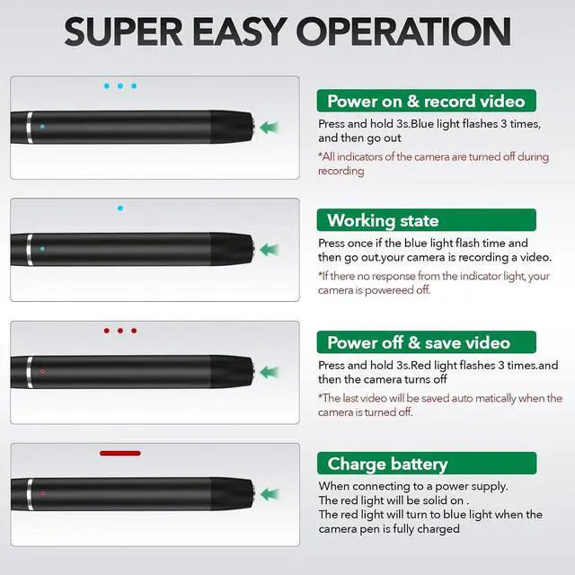 Alt view image 5 of 7 - Mini Hidden Camera Pen with 64GB Memory Card, 1080P HD Small Nanny Camera, USB Rechargeable Security Body Camera Pen for Indoor Outdoor