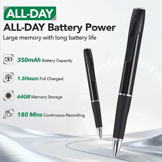 Alt view image 3 of 7 - Mini Hidden Camera Pen with 64GB Memory Card, 1080P HD Small Nanny Camera, USB Rechargeable Security Body Camera Pen for Indoor Outdoor