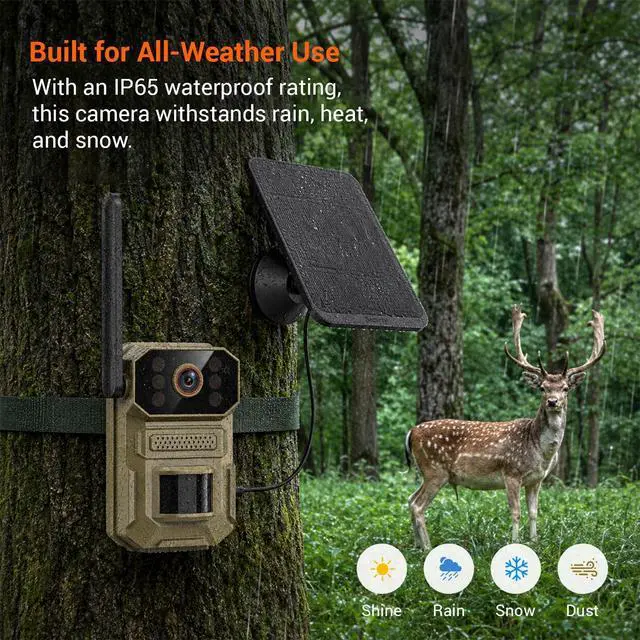 Alt view image 4 of 7 - Cellular Solar Trail Camera with Night Vision, 0.1s Motion Activated, IP66 Waterproof, 1080P Outdoor Security Camera for Backyard, No WiFi Needed, SIM Card & Cloud Storage Included