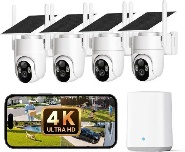 Main image of ELYSOO 4K Security Cameras Wireless Outdoor, No Subscription, Solar Camera for Home Security System, Encrypted Local Storage, 360° PTZ with Auto Tracking, Color Night Vision, 4-Cam Kit