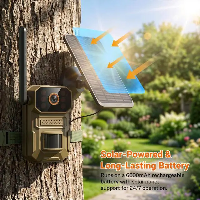 Alt view image 5 of 7 - Cellular Solar Trail Camera with Night Vision, 0.1s Motion Activated, IP66 Waterproof, 1080P Outdoor Security Camera for Backyard, No WiFi Needed, SIM Card & Cloud Storage Included