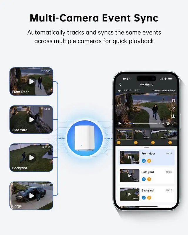 Alt view image 3 of 7 - ELYSOO 4K Security Cameras Wireless Outdoor, No Subscription, Solar Camera for Home Security System, Encrypted Local Storage, 360° PTZ with Auto Tracking, Color Night Vision, 4-Cam Kit