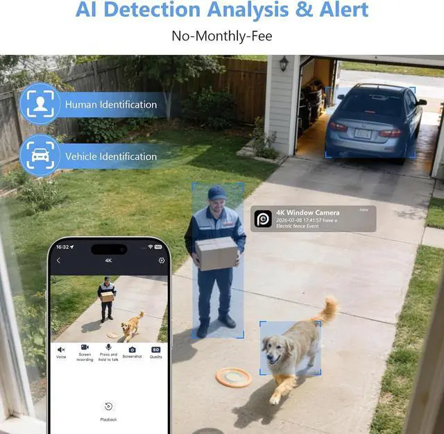 Alt view image 4 of 7 - Hieasy 8MP 4K Window Camera, Indoor Camera for Outdoor Monitoring through Glass, No Drill Magnetic with 32GB SD Card, 5GHz&2.4GHz WiFi6, Color Night Vision, AI Human Vehicle Detection, No Subscription