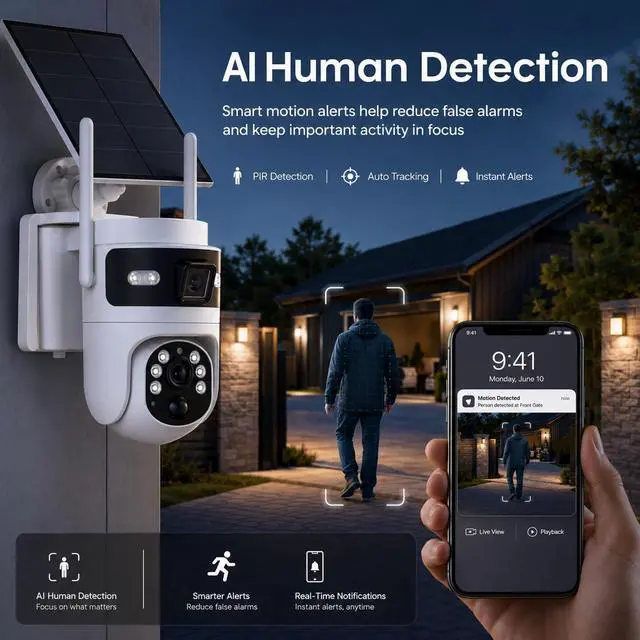 Alt view image 6 of 7 - Bestmotoring 4G LTE Cellular Security Camera, Solar 2K Dual-Lens PTZ Camera