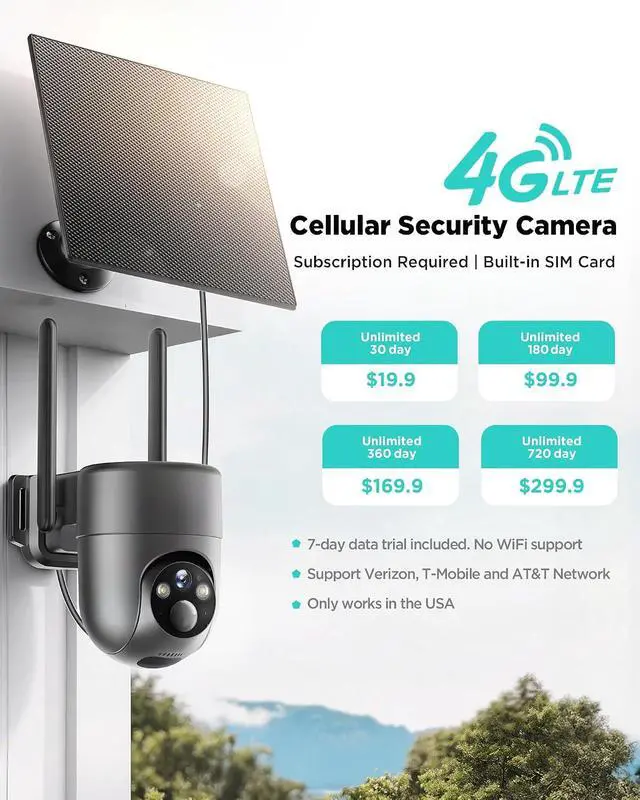 Alt view image 3 of 7 - LIWAN 4G LTE Cellular Security Camera, No WiFi Security Camera Wireless Outdoor with SIM Card, Solar Powered, 2K Color Night Vision, 360° View, PIR Sensor, Off Grid Cameras for Farm, Cabin, Job Site