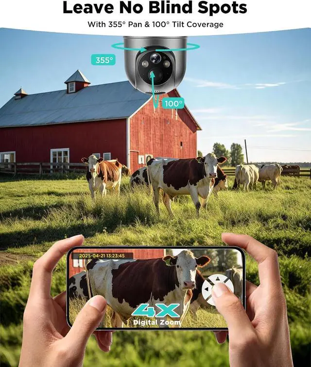 Alt view image 5 of 7 - LIWAN 4G LTE Cellular Security Camera, No WiFi Security Camera Wireless Outdoor with SIM Card, Solar Powered, 2K Color Night Vision, 360° View, PIR Sensor, Off Grid Cameras for Farm, Cabin, Job Site