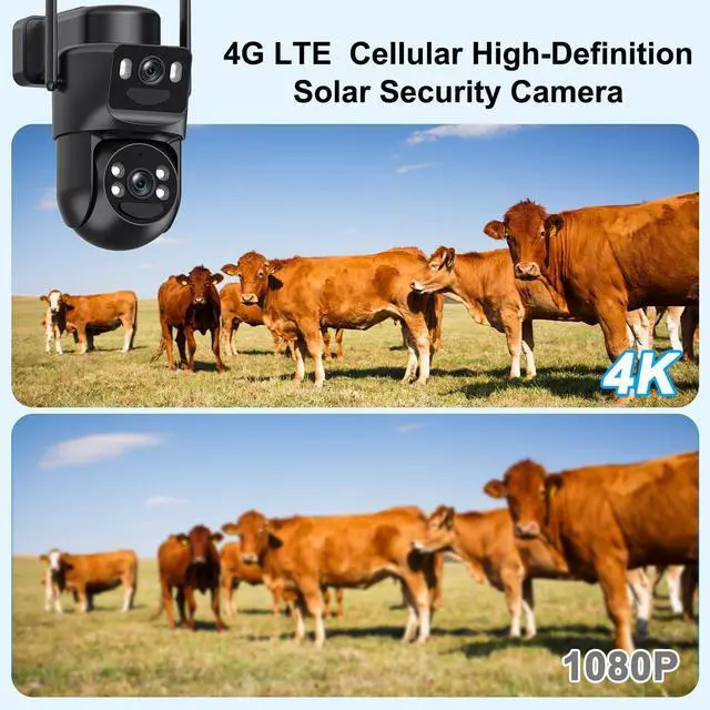 Alt view image 6 of 7 - 4G LTE Solar Security Camera Wireless Outdoor, 2K Color Night Vision PTZ Security Camera with 360° Pan 90° Tilt, 6X Hybrid Zoom, Solar Powered & Battery Operated, No WiFi Security Camera