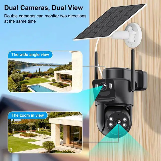 Alt view image 2 of 7 - 4G LTE Solar Security Camera Wireless Outdoor, 2K Color Night Vision PTZ Security Camera with 360° Pan 90° Tilt, 6X Hybrid Zoom, Solar Powered & Battery Operated, No WiFi Security Camera