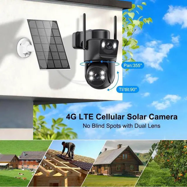 Alt view image 4 of 7 - 4G LTE Solar Security Camera Wireless Outdoor, 2K Color Night Vision PTZ Security Camera with 360° Pan 90° Tilt, 6X Hybrid Zoom, Solar Powered & Battery Operated, No WiFi Security Camera