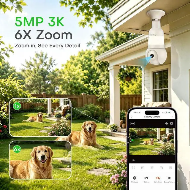 Alt view image 4 of 7 - 5MP 3K Light Bulb Camera,Color Night Vision Wireless with Alexa