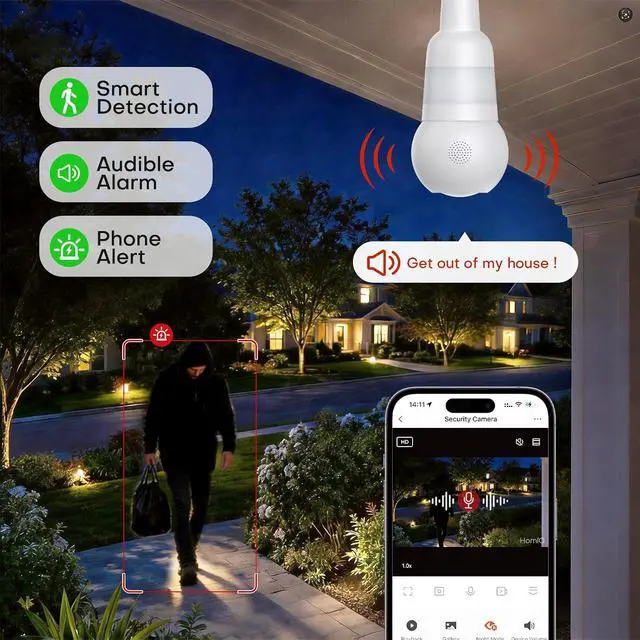 Alt view image 3 of 7 - 5MP 3K Light Bulb Camera,Color Night Vision Wireless with Alexa