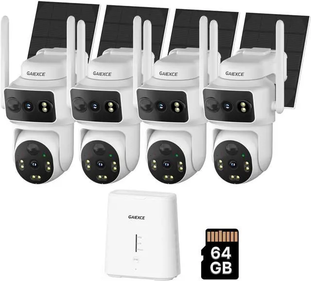 Main image of Solar Dual Lens Security Cameras Wireless Outdoor, Home Dual Lens Security Camera System, No Subscription, 2.4G & 5G WiFi 4MP Night Vision, 64G SD Local Recording Expandable to 10CH