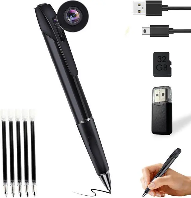 Main image of Hidden Camera Pen with 32GB SD Card - Body Camera Portable Spy Pen No WiFi Needed - 1080P FHD Mini Wearable Cameras for Home Office - No Audio