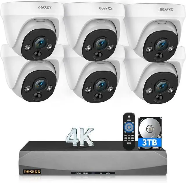 Main image of 4K PoE Security Camera System, Wired Dome PoE IP Cameras for Home Security Outdoor Surveillance Video Indoor,130° Wide Angle, 2-Way Audio, AI Human/PIR Detection, 3TB HDD Included