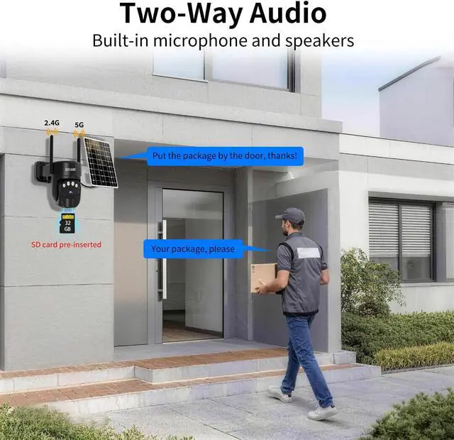 Alt view image 4 of 7 - ESCANU Security Cameras Wirelss Outdoor Solar Powered for Home Security,360 View Outside Camera with SD Card, 5G/2.4GHz WiFi,Motion Detection,IP-65 Weather Proof,No Subscription Fee