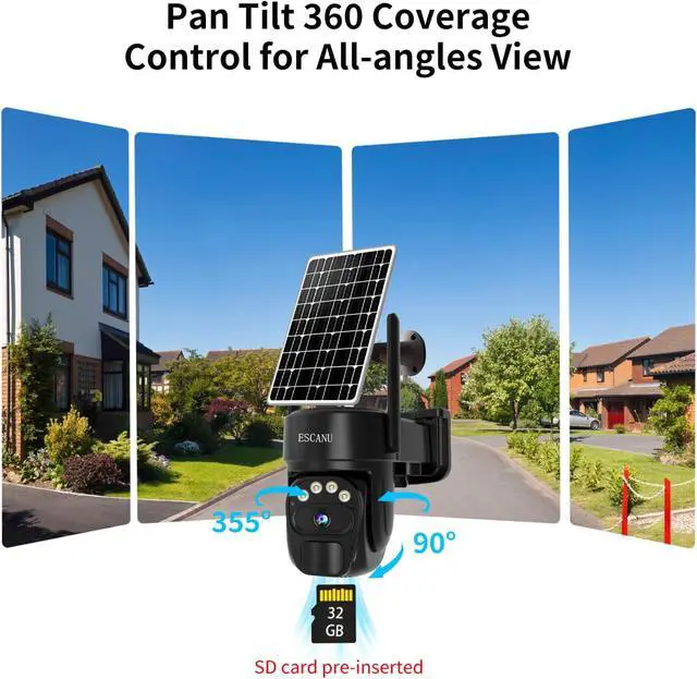 Alt view image 5 of 7 - ESCANU Security Cameras Wirelss Outdoor Solar Powered for Home Security,360 View Outside Camera with SD Card, 5G/2.4GHz WiFi,Motion Detection,IP-65 Weather Proof,No Subscription Fee
