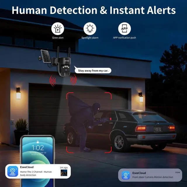 Alt view image 6 of 7 - ESCANU Security Cameras Wirelss Outdoor Solar Powered for Home Security,360 View Outside Camera with SD Card, 5G/2.4GHz WiFi,Motion Detection,IP-65 Weather Proof,No Subscription Fee