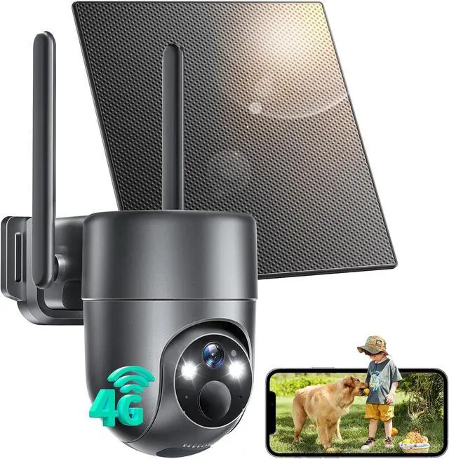 Main image of LIWAN 4G LTE Cellular Security Camera, No WiFi Security Camera Wireless Outdoor with SIM Card, Solar Powered, 2K Color Night Vision, 360° View, PIR Sensor, Off Grid Cameras for Farm, Cabin, Job Site