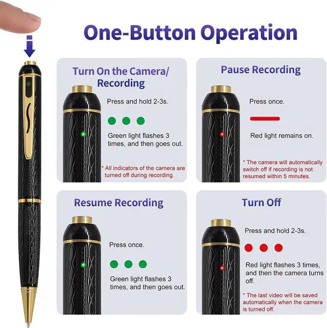 Alt view image 5 of 5 - 1080P Body Camera Pen, 64GB Metal Spy Pen Hidden Camera, Small Nanny Cam with 280 Minutes Battery Life for Home Indoor Security