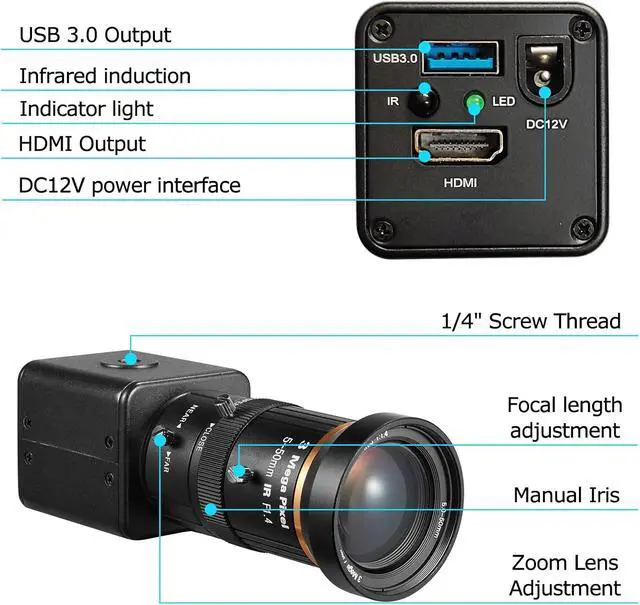 Alt view image 3 of 7 - HDMI USB3.0 Dual Output HD YUY2 1080P 60fps Digital Security Camera, Industry Digital C-Mount with Manual 5-50mm Varifocal HD Lens, OSD Menu via Remote Controller
