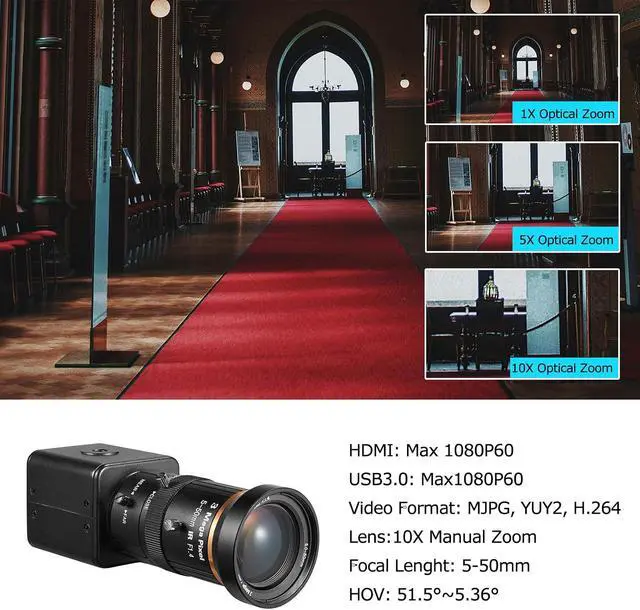 Alt view image 7 of 7 - HDMI USB3.0 Dual Output HD YUY2 1080P 60fps Digital Security Camera, Industry Digital C-Mount with Manual 5-50mm Varifocal HD Lens, OSD Menu via Remote Controller