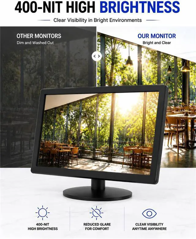 Alt view image 4 of 7 - 21.5-Inch Touchscreen Monitor, 1920x1080 Full HD 16:10 Display, 400cd/m² High Brightness, BNC HDMI VGA AV USB Input, Responsive Touch Screen for Self-Service Kiosk Industrial CCTV Security
