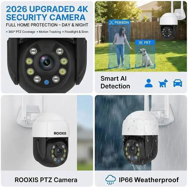 Alt view image 2 of 7 - Wireless Outdoor Security Camera, 2026 Upgraded 4K WiFi Floodlight Camera with Siren, Color Night Vision, 360° PTZ, Motion Tracking & Patrol, 2-Way Audio, Alexa Compatible