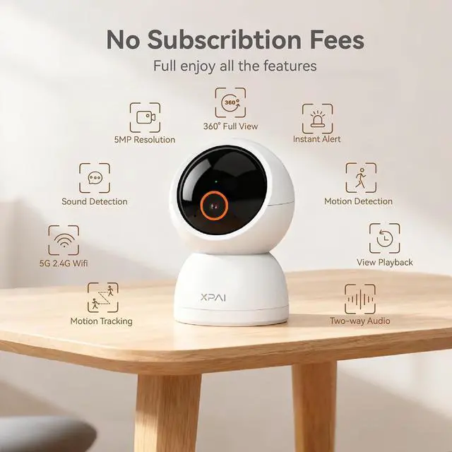Alt view image 2 of 6 - Indoor Camera Wireless, 3K Indoor Camera No Subscription,360° Motion Detection Room Cameras for Google TV, 5G Wireless Cameras with 2-Way Audio, Security Cameras for Baby and Pet