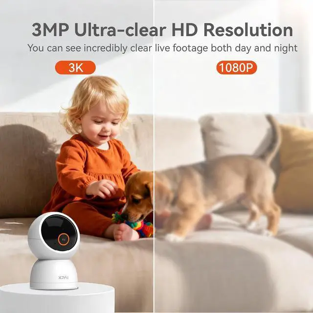Alt view image 3 of 6 - Indoor Camera Wireless, 3K Indoor Camera No Subscription,360° Motion Detection Room Cameras for Google TV, 5G Wireless Cameras with 2-Way Audio, Security Cameras for Baby and Pet