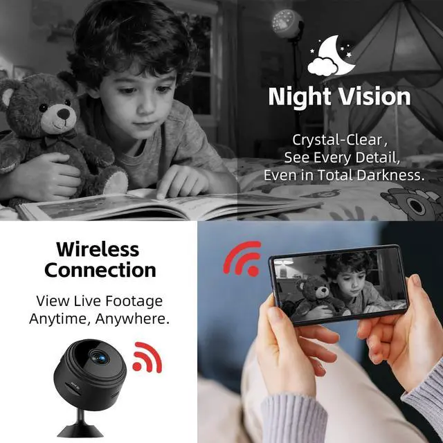 Alt view image 3 of 7 - Hidden Camera Surveillance Monitor - WiFi Nanny Cam with 1080P Night Vision, Motion Detection, and Smartphone Compatibility - Indoor Spy Camera for Home/Baby/pet/Office