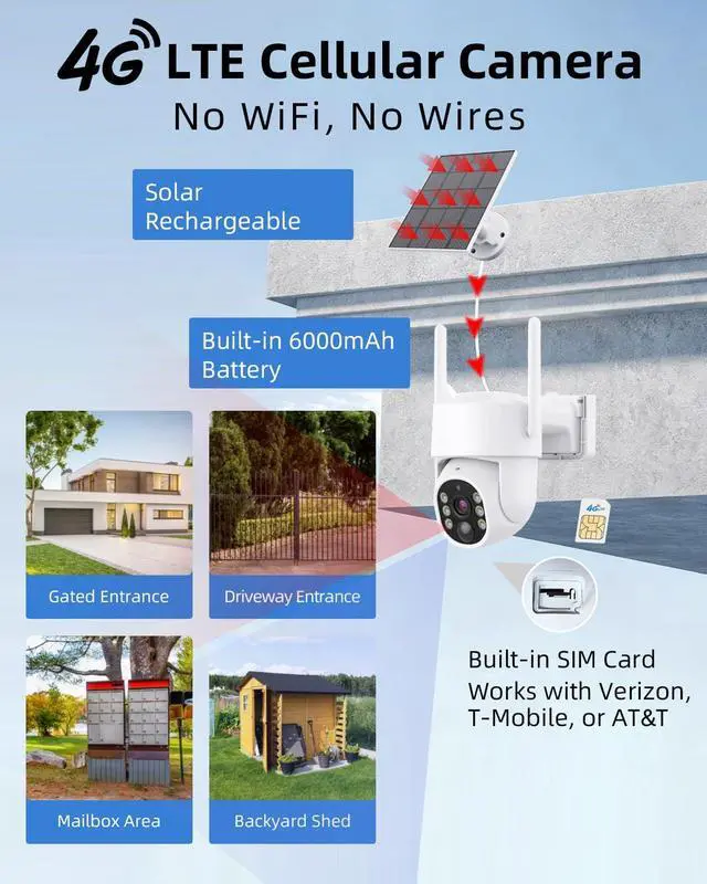 Alt view image 4 of 7 - 4MP 4G LTE Cellular Security Cameras Wireless Outdoor, No WiFi&Wire(White)